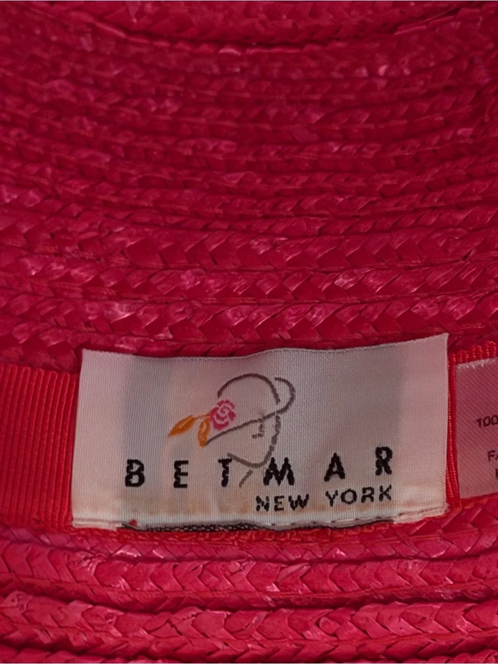 Betmar New York Womens Red Straw Hat W/ Bow Church Kentucky Derby Outdoor Party